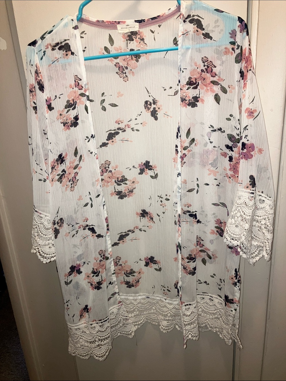 White Floral Lace Trim Swim Coverup